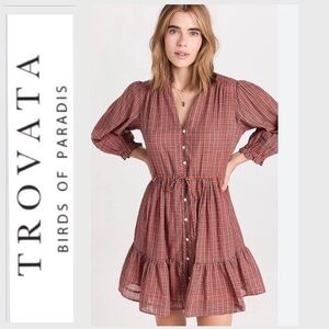 Birds of Paradis  Trovata red plaid dress pockets L